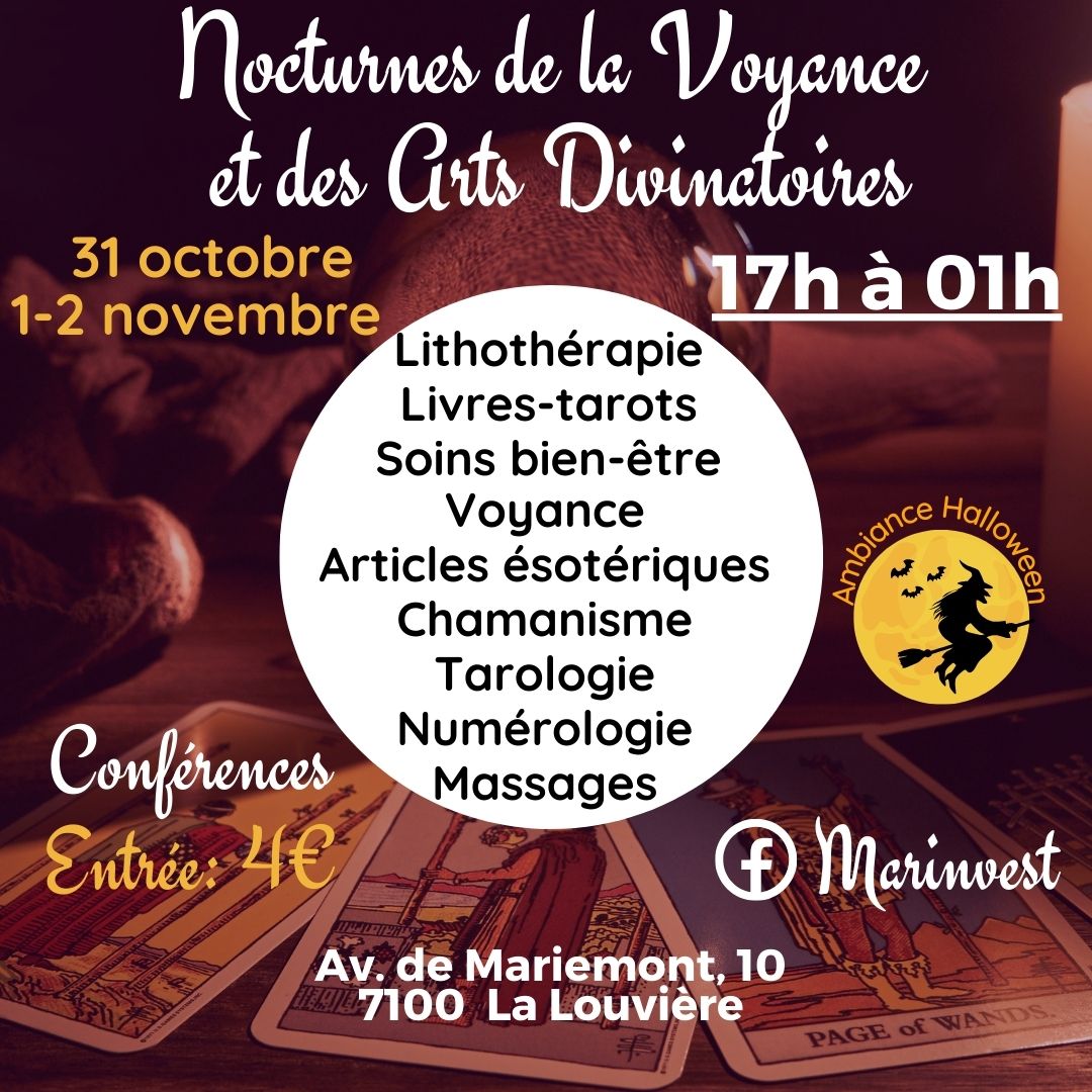 5ème week-end de la voyance et du mieux-être: 3-4 février à Haine-St-Pierre ✱<br />
𝐝𝐞𝐬 𝐜𝐨𝐧𝐬𝐮𝐥𝐭𝐚𝐭𝐢𝐨𝐧𝐬: voyance, médiumnité, numérologie, astrologie chinoise, chiromancie, chirologie, tarologie, radiesthésie,...<br />
𝐝𝐞𝐬 𝐚𝐜𝐭𝐢𝐯𝐢𝐭𝐞́𝐬 𝐞𝐧 𝐥𝐢𝐞𝐧 𝐚𝐯𝐞𝐜 𝐥𝐞 𝐛𝐢𝐞𝐧-𝐞̂𝐭𝐫𝐞: massages, hypnothérapie, magnétisme, produits naturels, pierres et minéraux, huiles essentielles, soins énergétiques, techniques de relaxation, ...<br />
𝐝𝐞𝐬 𝐛𝐢𝐣𝐨𝐮𝐱 𝐞𝐭 𝐝𝐞 𝐥𝐚 𝐝𝐞́𝐜𝐨𝐫𝐚𝐭𝐢𝐨𝐧<br />
𝐝𝐞𝐬 𝐥𝐢𝐯𝐫𝐞𝐬<br />
𝐝𝐞𝐬 𝐜𝐨𝐧𝐟𝐞́𝐫𝐞𝐧𝐜𝐞𝐬 𝐞𝐭 𝐝𝐞𝐬 𝐚𝐭𝐞𝐥𝐢𝐞𝐫𝐬<br />
Je vous propose sur place des séances découvertes de soins énergétiques et de massages à prix promotionnel. (réservation souhaitée)